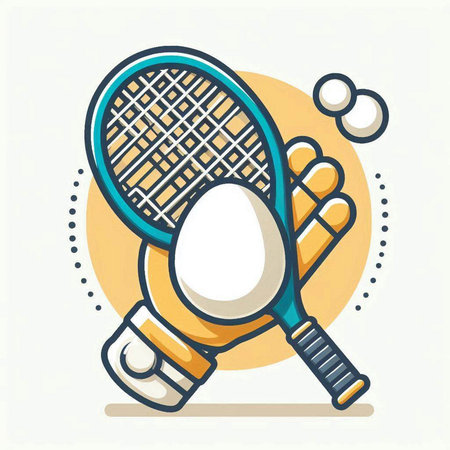 Tennis racket and ball icon. Vector illustration in flat style.のイラスト素材