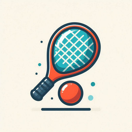 Tennis racket with ball icon in flat style. Vector illustration.のイラスト素材