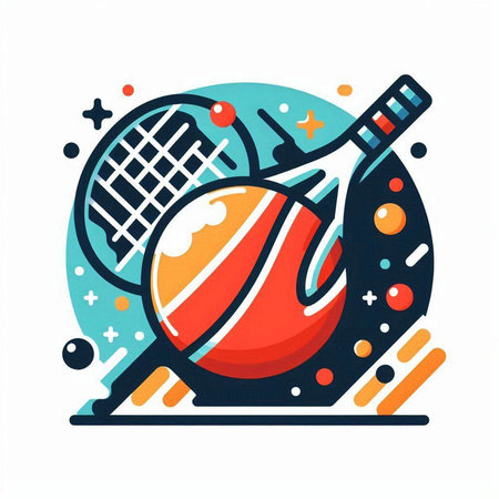 Smiling tennis racket, ball and sneakers. Vector illustration in cartoon style.のイラスト素材