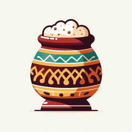 Ceramic pot with sweets. Vector illustration in flat style.のイラスト素材