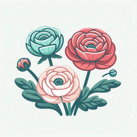 Vector illustration of flowers in vintage style. Hand drawn floral elements.のイラスト素材