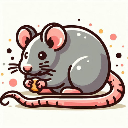 Illustration of a Cute Little Gray Mouse on a Colored Backgroundのイラスト素材