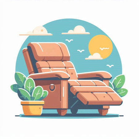 Sofa on the beach. Vector illustration in flat style.のイラスト素材