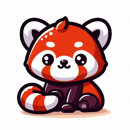 Cute red panda sitting on white background. Vector cartoon illustration.のイラスト素材