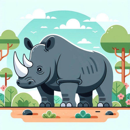 Rhinoceros in the park. Vector illustration in flat styleのイラスト素材