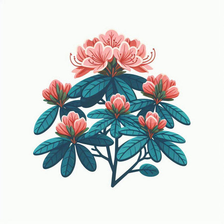 Rhododendron flowers. Vector illustration. Isolated on white background.のイラスト素材