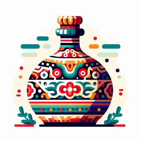 Colorful vase with floral ornament. Vector illustration in retro style.のイラスト素材