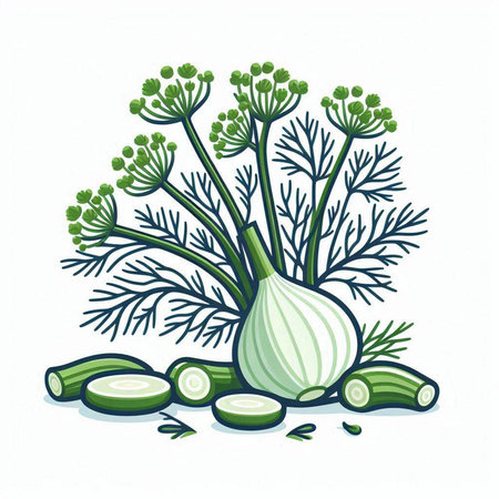 Illustration of fresh dill, garlic and zucchini.のイラスト素材