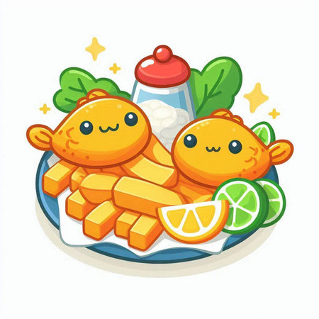 Fried chicken with rice, kawaii cartoon vector illustration.のイラスト素材