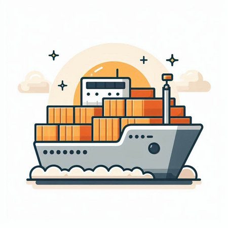 Cargo ship flat vector illustration. Cargo ship with cargo containers.のイラスト素材