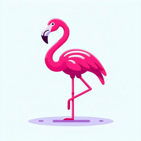 Pink flamingo isolated on a white background. Cartoon vector illustration.のイラスト素材