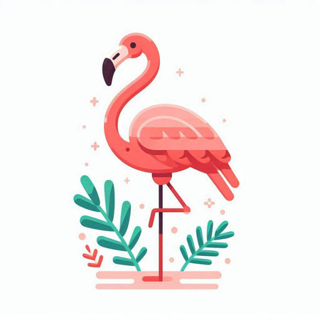 Flamingo. Vector illustration in flat cartoon style on white background.のイラスト素材