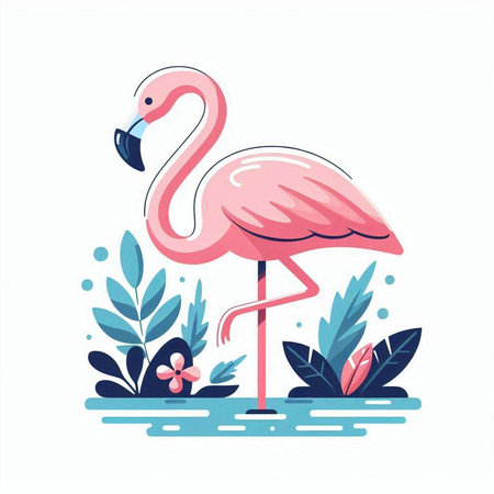 Flamingo in the jungle. Vector illustration in flat style.のイラスト素材