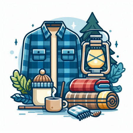 Camping and hiking equipment. Vector illustration in a flat style.のイラスト素材