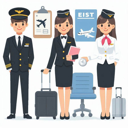 Airline flight attendant, Stewardess and pilot, vector illustrationのイラスト素材