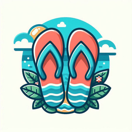 Flip flops on the background of the sea. Vector illustration.のイラスト素材