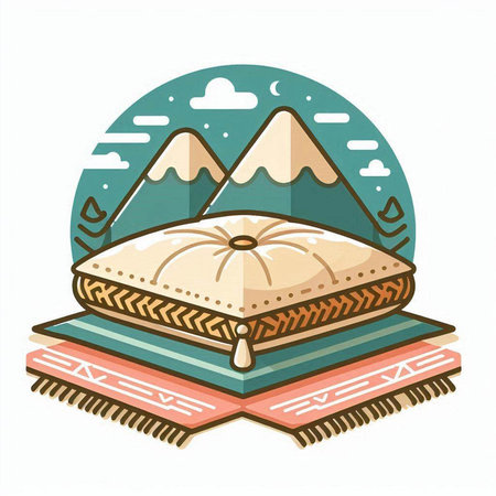 Vector illustration of a stylized pillow with a mountain in the backgroundのイラスト素材