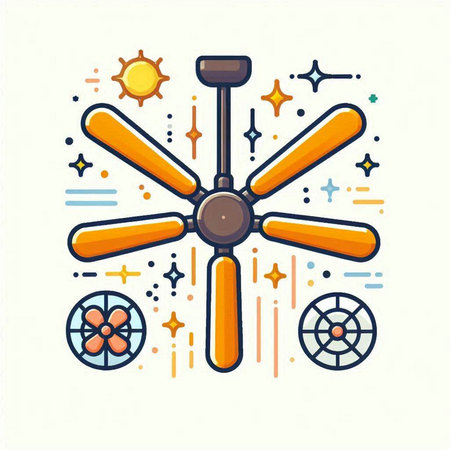 Ceiling fan icon. Vector illustration in flat linear style.のイラスト素材