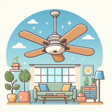 Ceiling fan in the living room. Flat style vector illustration.のイラスト素材