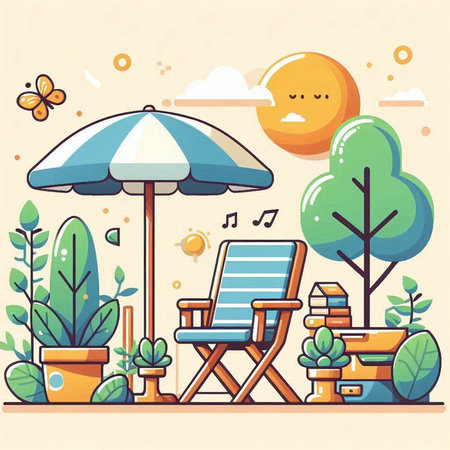 Folding chair isolated on blue background. Vector illustration in cartoon style.のイラスト素材