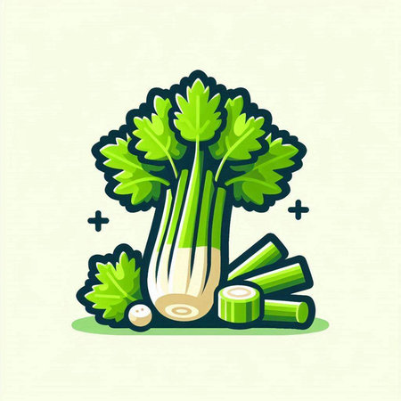 Vector illustration of fresh celery, parsley, onion and garlicのイラスト素材