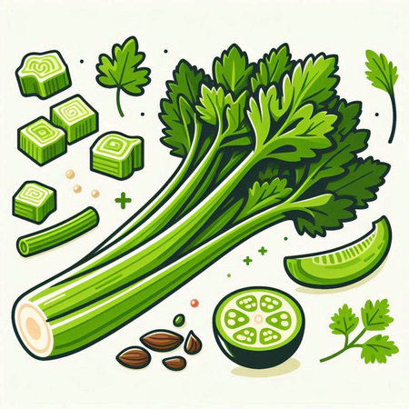 Celery. Vector illustration of celery, parsley, celery, cucumber.のイラスト素材
