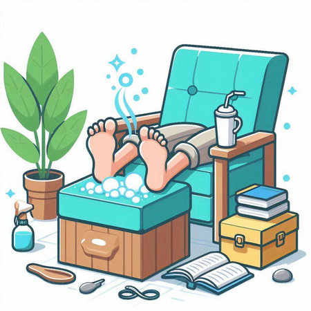 Illustration of a man taking a relaxing bath in a cozy roomのイラスト素材