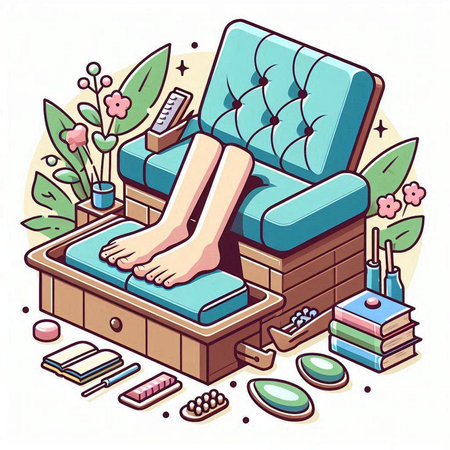 Vector illustration of a woman relaxing on a sofa with her feet up.のイラスト素材