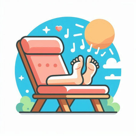 Relaxing in the sun flat color vector icon. Relaxation on the beach. Vacation and travel.のイラスト素材