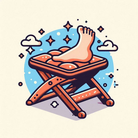 Illustration of a wooden chair with a foot massage. Vector illustration.のイラスト素材