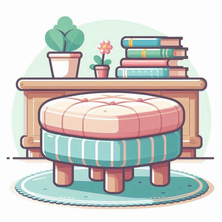 Illustration of a cozy room with a pouf and a bookのイラスト素材