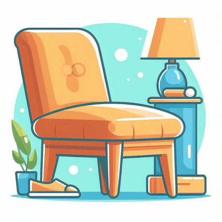 Vector illustration of a chair in the living room with a lamp.のイラスト素材