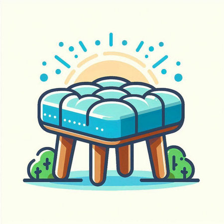 Illustration of a wooden stool with sun rays in the background.のイラスト素材