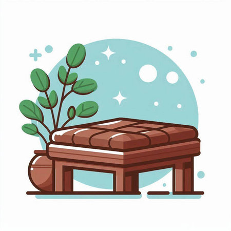 Illustration of a wooden bench in the garden. Vector illustration.のイラスト素材