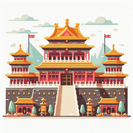 Temple of the Forbidden City in Beijing, China. Vector illustrationのイラスト素材