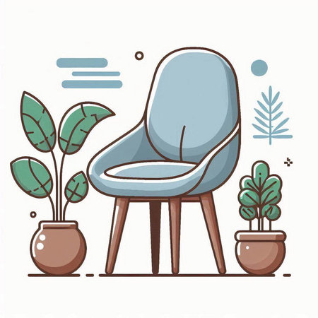 Illustration of armchair and plant in a pot. Vector illustrationのイラスト素材