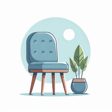 Vector illustration of a chair with a plant in a pot on a white background.のイラスト素材