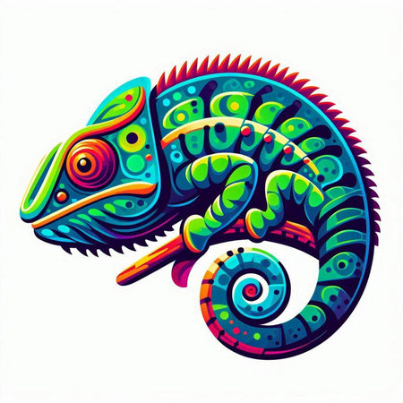 Colorful chameleon on a white background. Vector illustration.のイラスト素材
