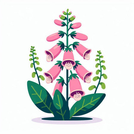 Digitalis purpurea or foxglove flower vector illustration.のイラスト素材