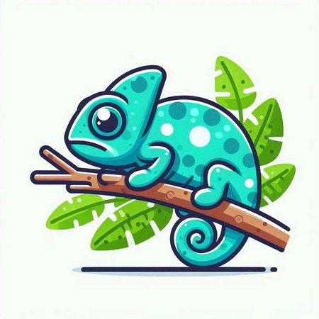 Cute cartoon chameleon on the branch. Vector illustration.のイラスト素材