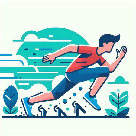Running man in sportswear. Active lifestyle. Vector illustration in flat styleのイラスト素材