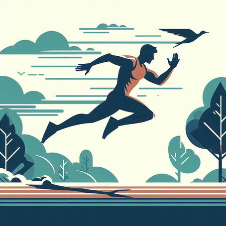 Running man. Vector illustration of a man running on the nature.のイラスト素材