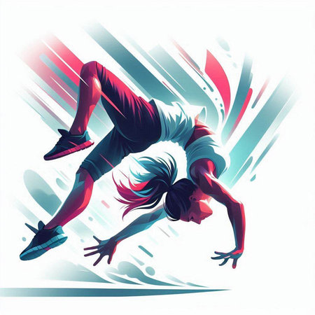 illustration of modern hip hop dancer in action on abstract colorful backgroundのイラスト素材