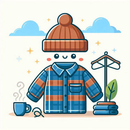Funny winter man in warm clothes. Vector illustration in flat styleのイラスト素材