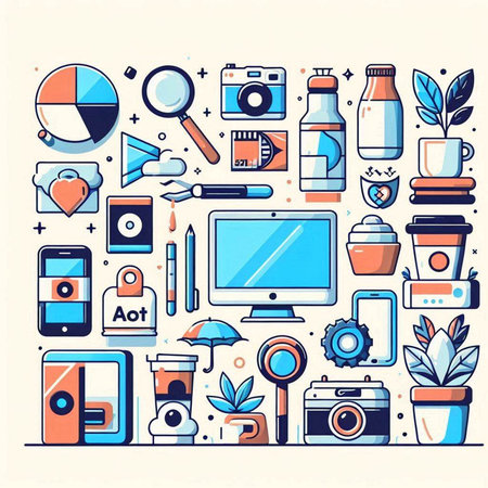 Flat line art design icons set of modern gadgets and gadgets. Vector illustrationのイラスト素材