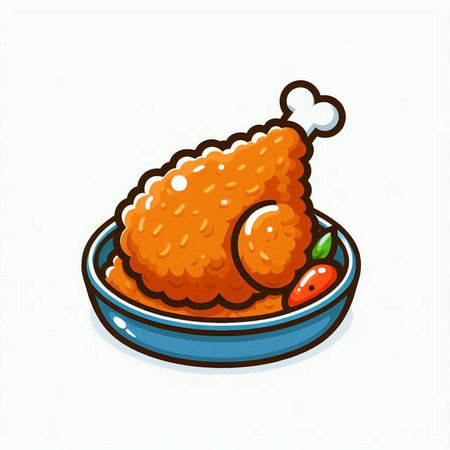 Illustration of a fried chicken in a bowl on a white backgroundのイラスト素材