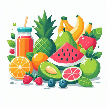 Fruit and berry smoothie. Healthy food. Vector illustrationのイラスト素材