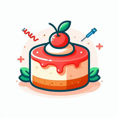 Cake with cherry and syrup. Vector illustration in cartoon style.のイラスト素材