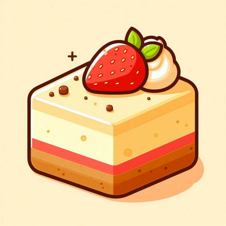 Piece of cake with strawberry. Vector illustration in a flat style.のイラスト素材