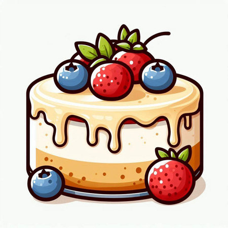 Illustration of a cake with berries on a white background. Vector illustration.のイラスト素材